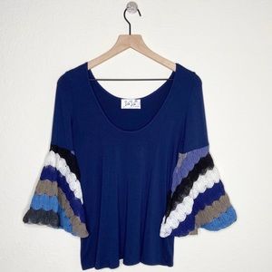 VAVA by Joy Han Navy Knit Stripe Bell Sleeve Top